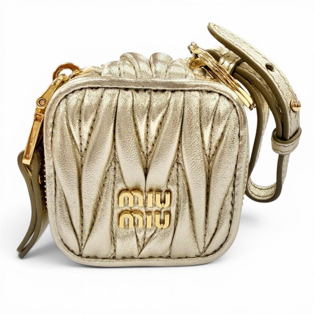 Miu Miu MIUMIU 5TL527 TRICK MATELASSE KEYRING Leather Charm with Logo Hardwar...